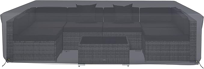 Covers & All Patio Sectional Sofa Set Cover 160 GSM PVC Emboss Fabric Outdoor Furniture Table and Chair Set Cover with Drawstring for Snug Fit (136" W x 74" D x 28" H, Grey)