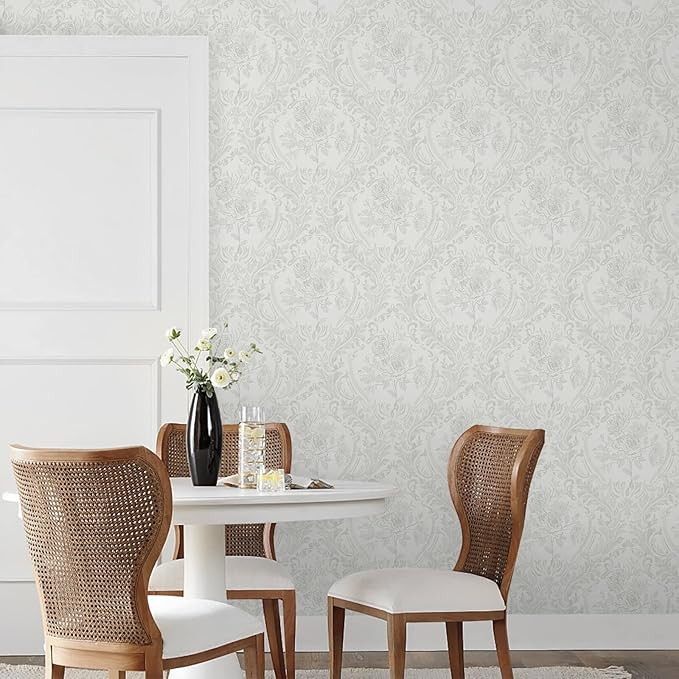 Ismoon Peel and Stick Wallpaper Vintage Floral Contact Paper Boho White and