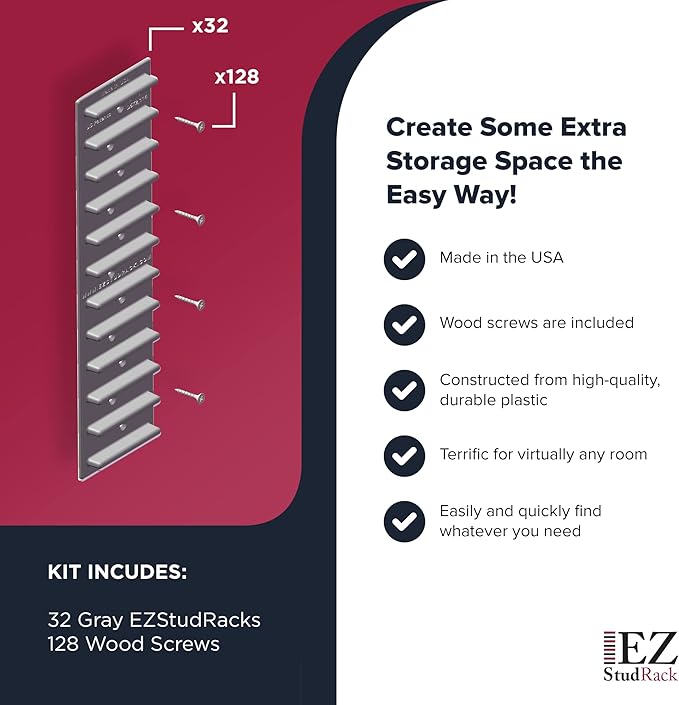 Made in USA | EZStudRack Adjustable Between Stud Shelf Bracket | Shelf Brackets