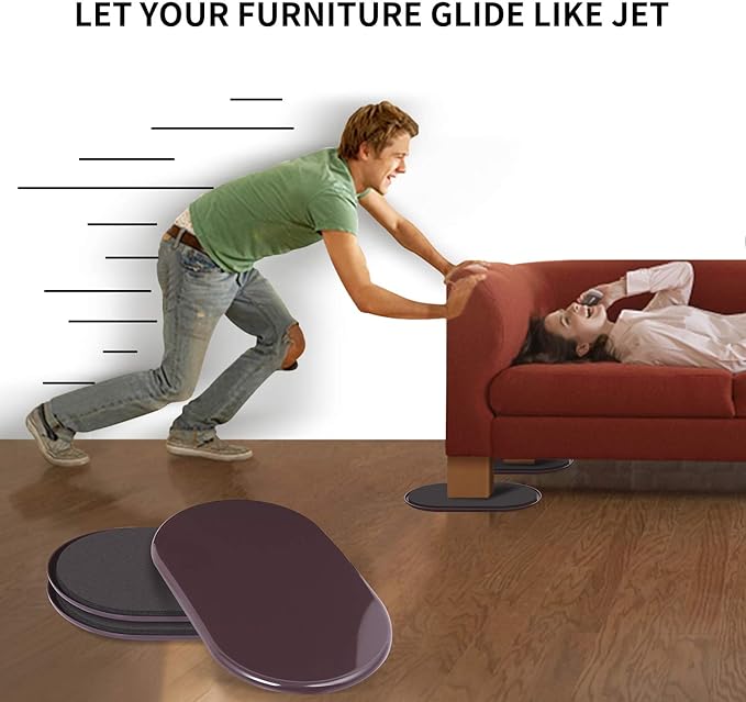 Ezprotekt 8 Pack Large Furniture Movers Sliders for Carpet, 9 1/2" x 5 3/4" Reusable Oval Furniture Moving Pads for Heavy Bed Sofa Fridge Couch Cabinet, Move Items Quickly and Easily (Brown)