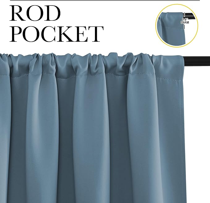 NICETOWN Blackout Curtains for Living Curtains, Smoky Blue, 2 Panels, 52 by 95