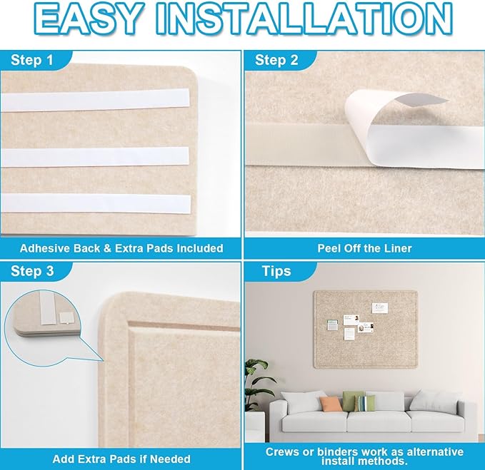 Large Felt Bulletin Board for Wall, Soft Felt Cork Board for Office, Home
