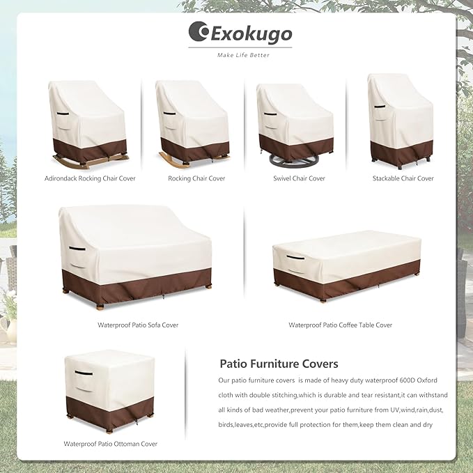 Outdoor Adirondack Rocking Chair Cover 2 Pack,Heavy Duty 600D Waterproof Patio Rocking Chairs Cover for 30" W x 33" D x 32" H Rocking Chair,Beige