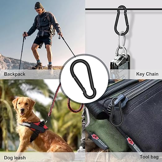 KINLINK 15 Pack Black Carabiner Clip, 2.75 inch Heavy Duty Spring Snap Hook, Small Caribeener Clips for Outdoor Camping, Swing Set, Hammock, Hiking Travel, Fishing, Quick Link Keychain