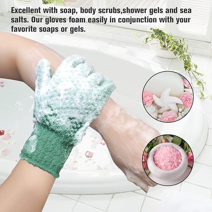 Evridwear Exfoliating Recycled Yarn Eco-Friendly Bath Gloves for Shower, Spa, Massage and Body Scrubs, Dead Skin Cell Remover, Ingrown Hair, Scratching, Gloves with Hanging Loop (1 Pair Heavy Glove)