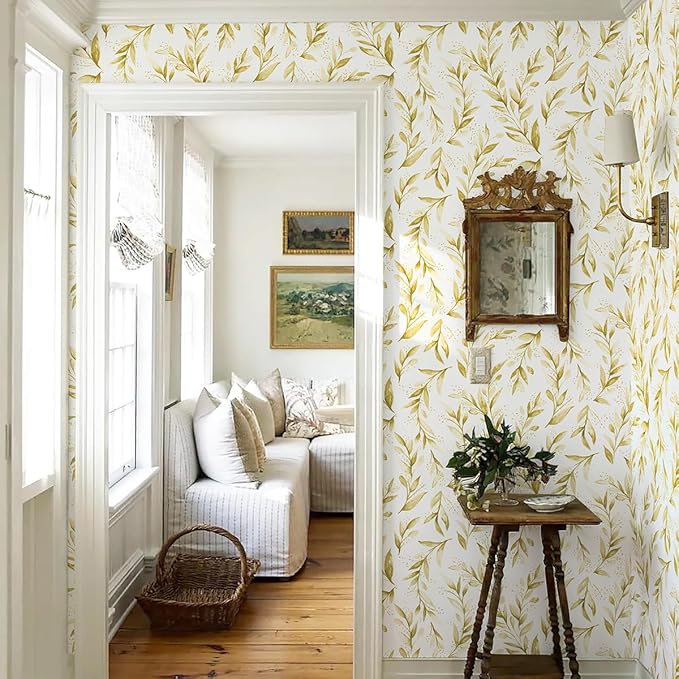 Livebor Leaf Peel and Stick Wallpaper Olive Leaf Contact Paper 17.7in x 393.7in