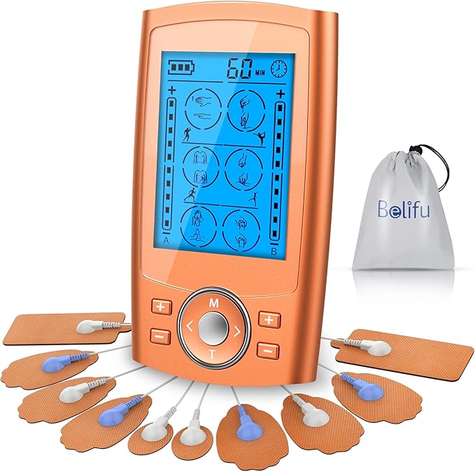 Belifu TENS Unit PMS Massager 24 Modes Muscle Stimulator, Electronic Tens Machine for Neck, Back, Arms & Chronic Pain Relief