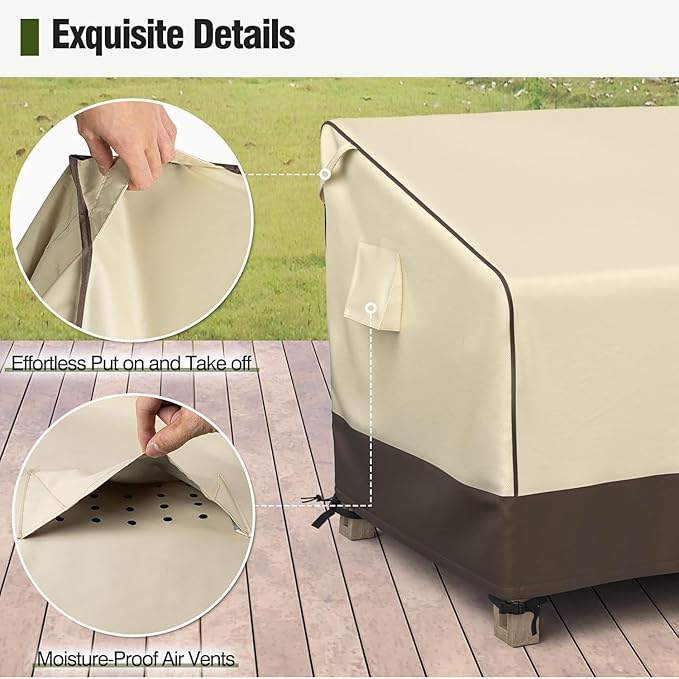 MR. COVER 3-Seater Outdoor Couch Cover Waterproof, 92 Inch Patio Furniture Covers Waterproof with All Weather Protection, Heavy Duty Outdoor Sofa Covers with Air Vent and Handles, Brown & Khaki