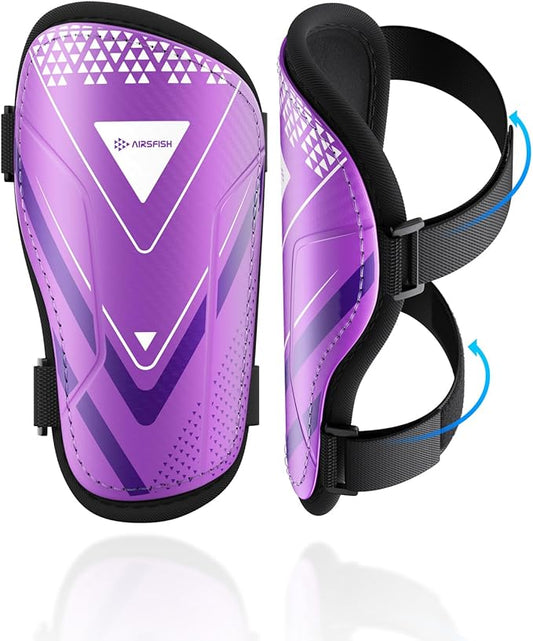 Shin Guards Soccer Kids Youth, CE Certified Airsfish Shin Guard Protection Gear for 2-18 Years Old Boys Girls Teenagers High Impact Resistant Breathable Comfortable 1 Pair 4 Sizes