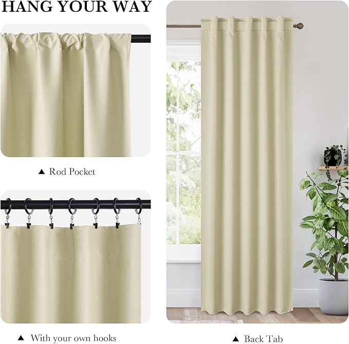 RYB HOME 100% Blackout Basement Curtains 36 inches Long, Heat & UV Blocking