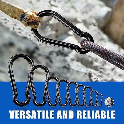 KINLINK 15 Pack Black Carabiner Clip, 1.57 inch Heavy Duty Spring Snap Hook, Small Caribeener Clips for Outdoor Camping, Swing Set, Hammock, Hiking Travel, Fishing, Quick Link Keychain