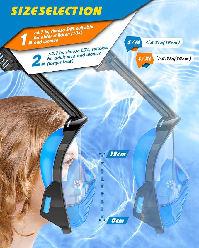 QingSong Full Face Snorkel Mask for Adults, Snorkeling Gear with Camera Mount, 180 Degree Panoramic View Snorkel Set Anti-Fog Anti-Leak