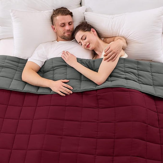 yescool Weighted Blanket for Adults (30 lbs, 88” x 104”, Red Grey) Cooling Heavy Blanket for Sleeping Perfect for 290-310 lbs, King Size Breathable Blanket with Premium Glass Bead