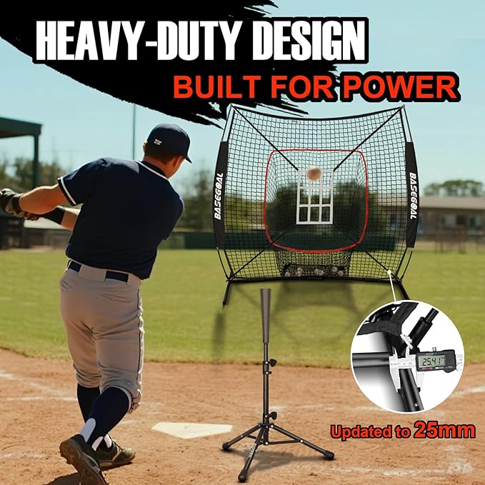 6'×6' Baseball Softball Practice Net,Baseball Backstop,with Batting Tee,Ball Caddy,for Hitting Pitching Batting Catching with Bow Frame,Bonus Strike Zone,Target,Portable and Foldable