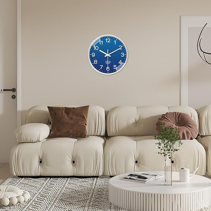 XNM 8 Inch Small Classic Navy Blue Wall Clocks Battery Operated Minimalist Wall