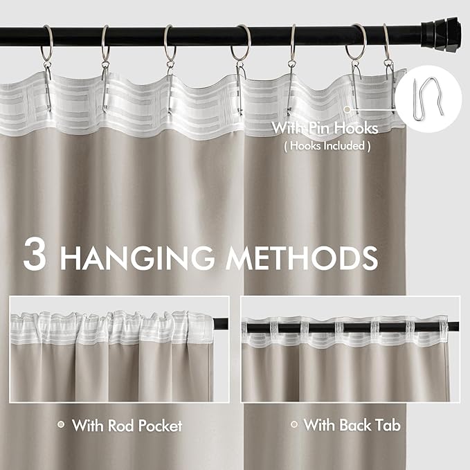MIULEE Natural Back Tab Blackout Curtains 72 Inches Long 2 Panels Set