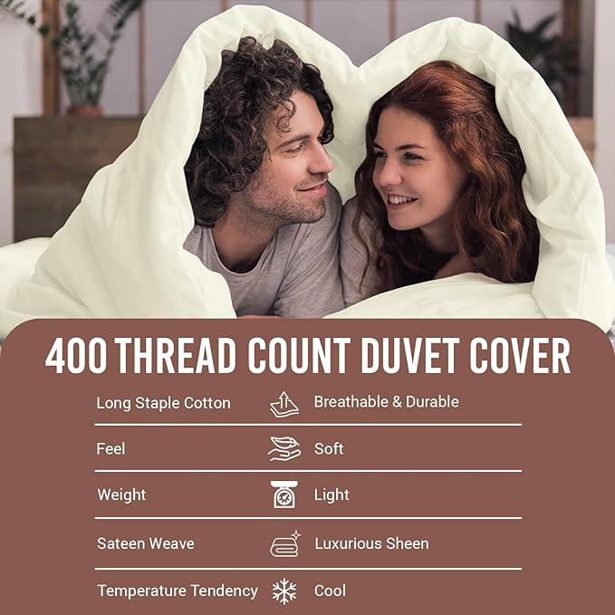 Pizuna Pure 100% Cotton Twin Duvet Cover Set, Luxurious 400 Thread Count Long Staple Cotton Sateen Weave with Button Closure (Combed Off White Cotton Duvet Cover Twin)