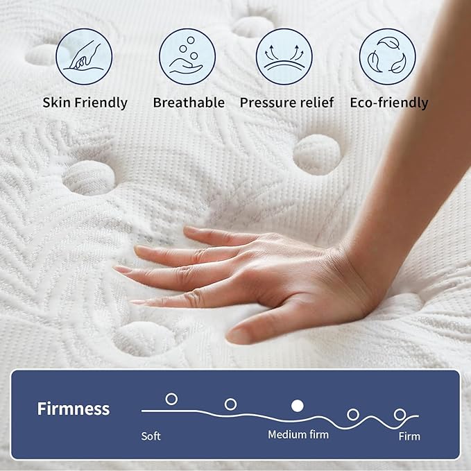 Twin Mattress 12 Inch, Memory Foam Mattress with Pocket Spring, Soft & Comfortable Medium Firm, Motion Isolation, Pressure Relief, CertiPUR-US Certified (75"*39"*12")