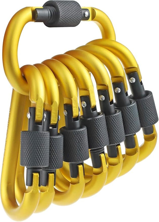 10 Pack Aluminum D Ring Key Rings Hiking Clips Locking Carabiner for Hiking Camping Fishing and Outdoor Use，Clips with Screw Gate Multicolored