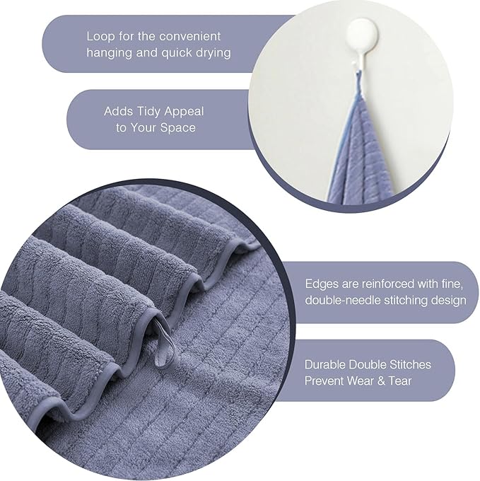 18 Piece Family Bath Towel Set Include 6 Bath Towels,6 Hand Towels and 6 Washcloths Soft Bathroom Towel with Hanging Loops,Highly Absorbent Quick Dry Towels Set for Bathroom,Hotel and Spa-Violet