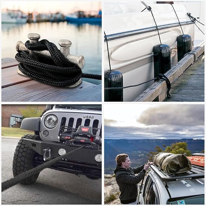 Boat Dock Lines Marine Rope - 3/8" x 20ft with Pre-Spliced 12" Loop Double Braided Nylon Ropes Bumper Tie Mooring Line for Boats Docking Pontoon Boating Accessories - 4 Pack