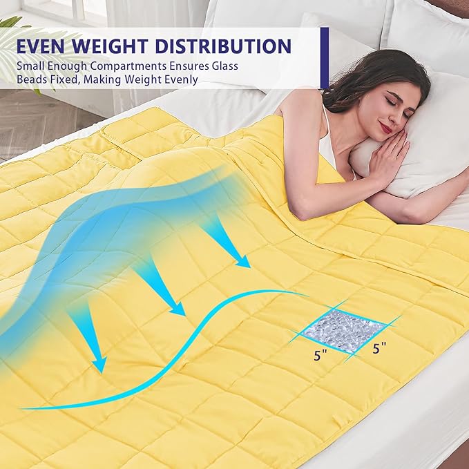 yescool Weighted Blanket for Adults (15 lbs, 48" x 72", Yellow) Cooling Heavy Blanket for Sleeping Perfect for 160-180 lbs, Twin Size Breathable Blanket with Premium Glass Bead, Machine Washable