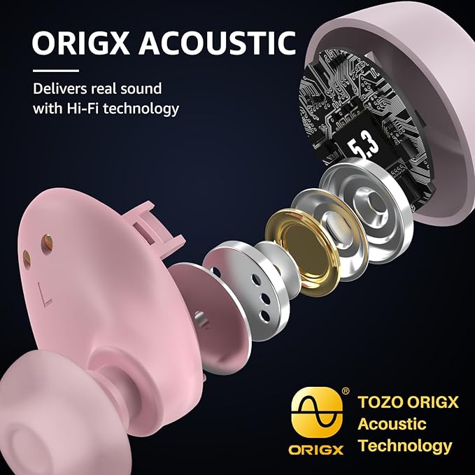 TOZO A1 Wireless Earbuds Bluetooth 5.3 Light Weight in Ear IPX5 Waterproof Headphones 2 Mic for AI Calls, Immersive Premium Sound Bass Headset with Charging Case, 32 Presets EQ Customization via App