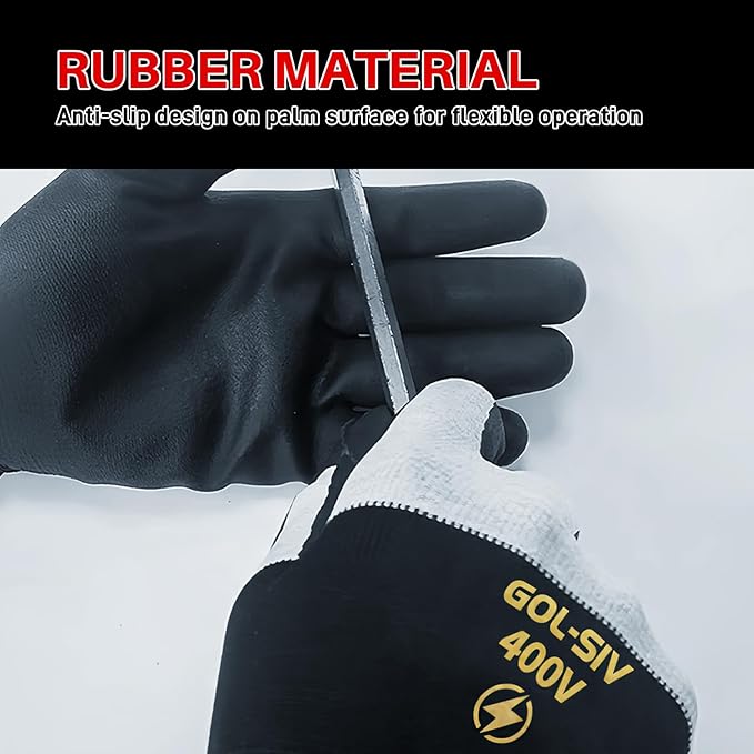 400V Electrical Gloves For Electrician XL - Flame Retardant,Low Voltage Insulated Safety Work Gloves,Rubber Non Slip,Touch Screen Grip