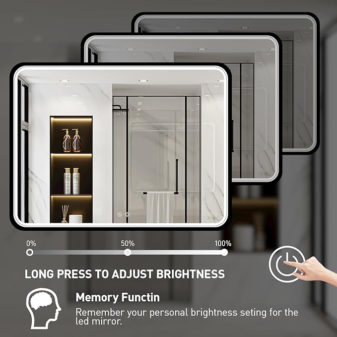 43X36 Inch Black LED Bathroom Mirror