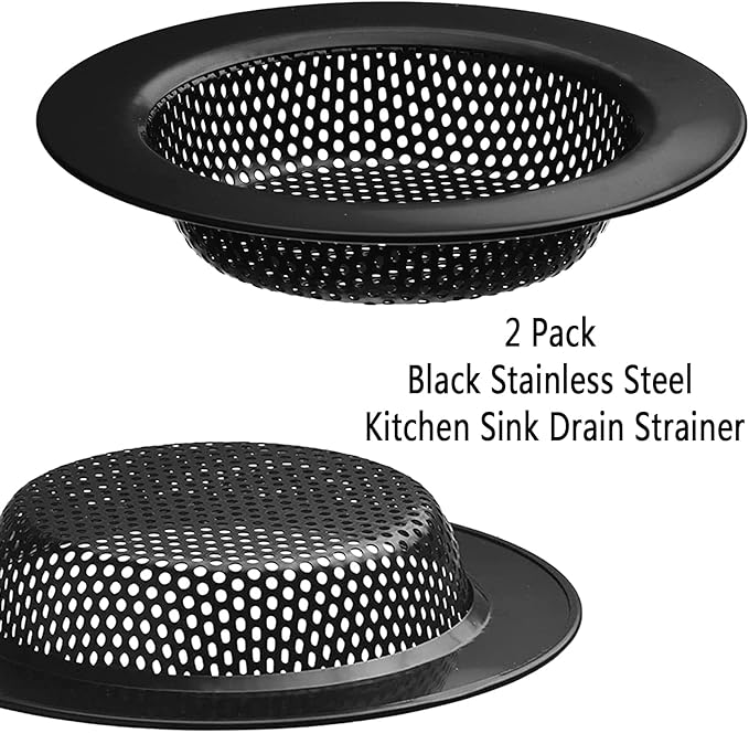 2 Pcs Black Stainless Steel Mesh Sink Drain Strainer, 2.16" Top/1.29" Kitchen Filter Trap Basket,Large Food Catch for Bathroom Bathtub Wash basin Floor drain balcony RV Drain Hole Electroplated Coatin