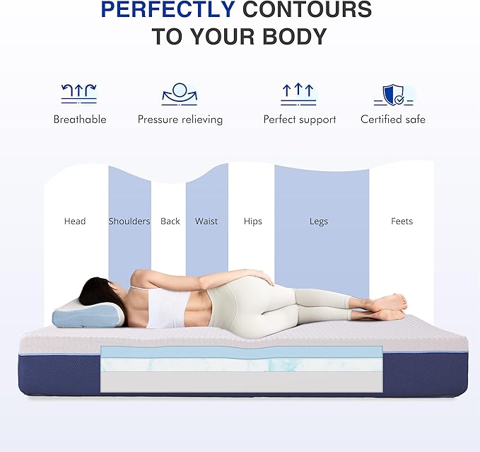 10 Inch Queen Gel Cooling Memory Foam Mattress, Pressure Relief, Medium Firm Support，Mattress in a Box, CertiPUR-US Certified