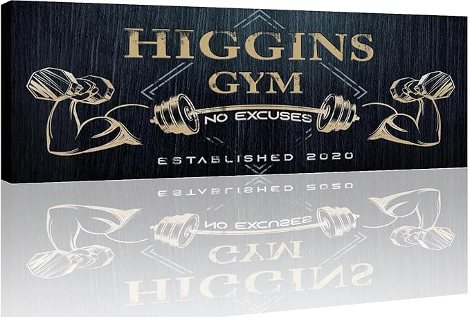 Tailored Canvases Personalized Gym Sign Wall Art Decor - Motivational Canvas for Home Gym, Workout Room, Garage, Fitness Center - Workout Inspirational Posters - Gym Name on Charcoal Background, 36x12in