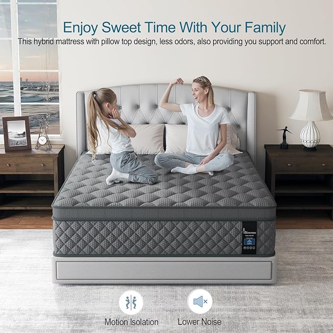 Twin Hybrid Mattress, 10 Inch Medium Mattress Euro Top for Back & Lumbar Support, Individual Pocket Spring Bed for Motion Isolation & Pressure Relief