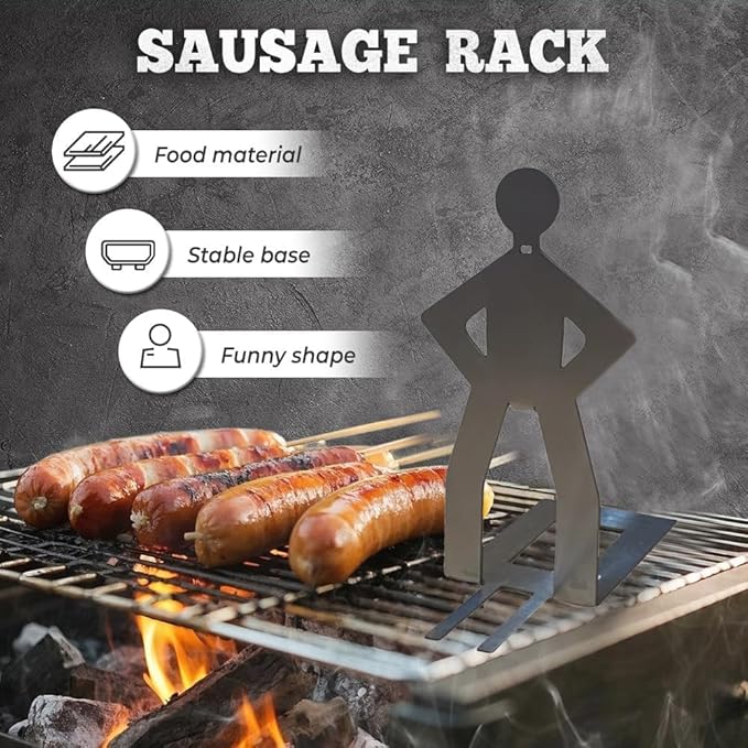 2025 Stainless Steel BBQ Sausage Holder – New Creative Standing Man Sausage Rack, Funny Shape Metal Hot Dog Grill Holder, Hot Dog Roasting Sticks for Outdoor Camping (2 PCS)