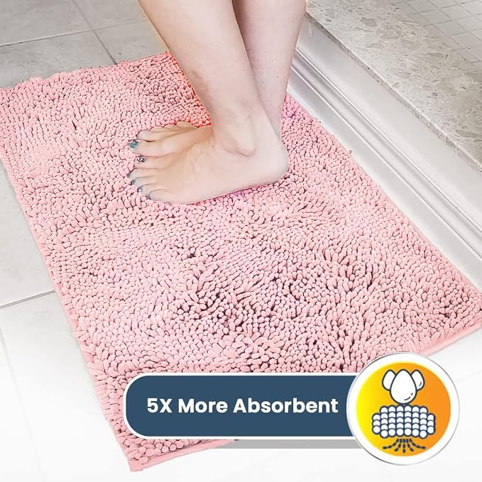 Muddy Mat® | Super Water Absorbent Door Mat Indoor, Microfiber Quick Dry Chenille Entryway Rug, Slip Resistant Front Door Mat, Indoor Mats for Entryway, Machine Washable Pet Rug, Pink 32" x 40"