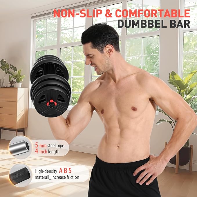 Adjustable Dumbbells, 20/30/40/55/60/70/80/90lbs Free Weight Set with Connector, 2 or 3 in 1 Dumbbells Used as Barbell, Kettlebells, Fitness Exercises for Home Gym Suitable for Men/Women