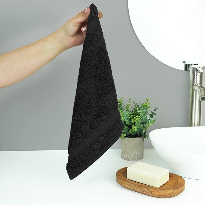 Chakir Turkish Linens | Hotel & Spa Quality 100% Cotton Premium Turkish Towels | Soft & Absorbent (4-Piece Washcloths, Black)