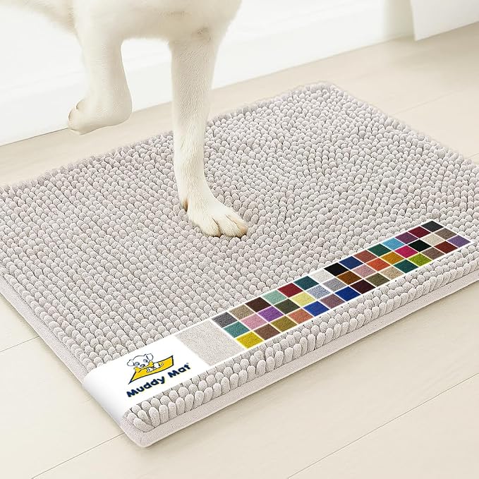 Muddy Mat® | Super Water Absorbent Door Mat Indoor, Microfiber Quick Dry Chenille Entryway Rug, Slip Resistant Front Door Mat, Indoor Mats for Entryway, Machine Washable Pet Rug, White 32" x 70"