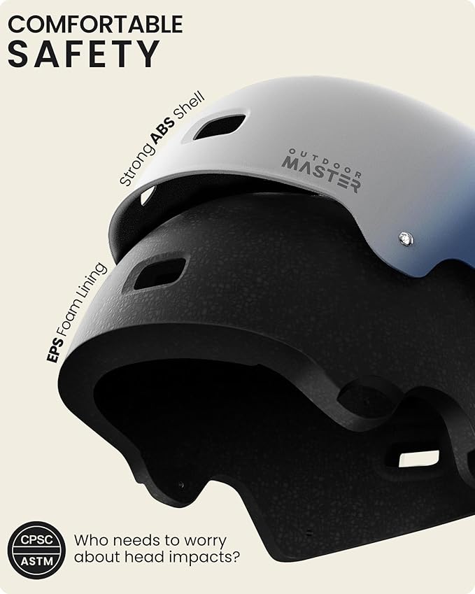 OutdoorMaster Skateboard Cycling Helmet - Two Removable Liners Ventilation Multi-Sport Scooter Roller Skate Inline Skating Rollerblading for Kids, Youth & Adults