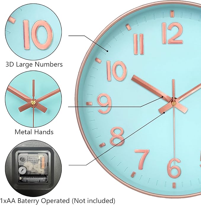 Wall Clock, 8 Inch Wall Clocks Battery Operated, Round Modern Non Ticking