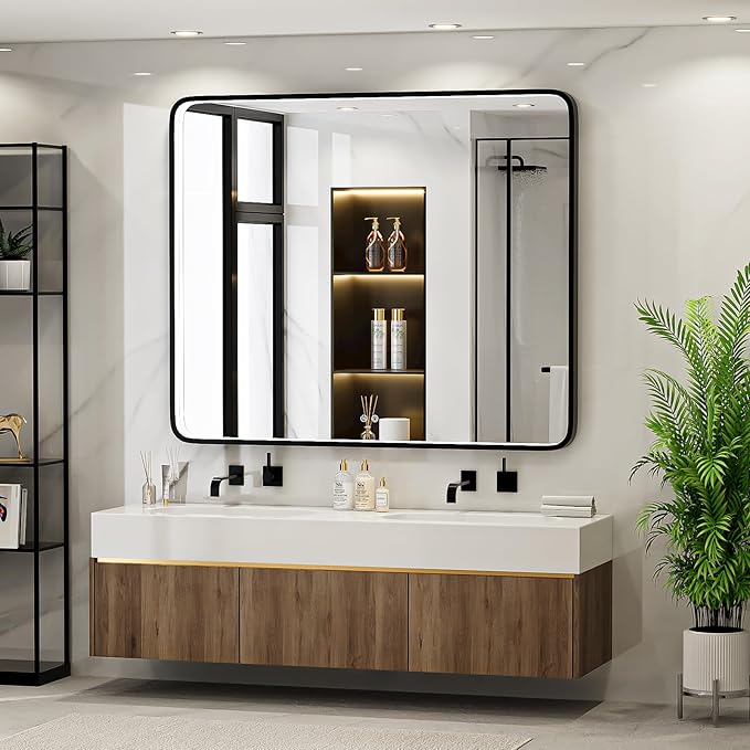 43X36 Inch Black LED Bathroom Mirror