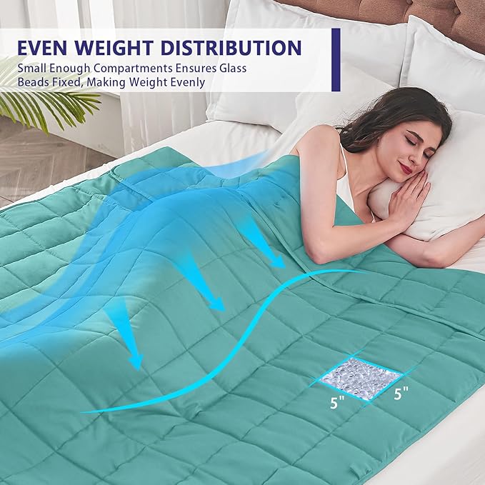 yescool Weighted Blanket for Adults (20 lbs, 48" x 72", Teal) Cooling Heavy Blanket for Sleeping Perfect for 190-210 lbs, Twin Size Breathable Blanket with Premium Glass Bead, Machine Washable
