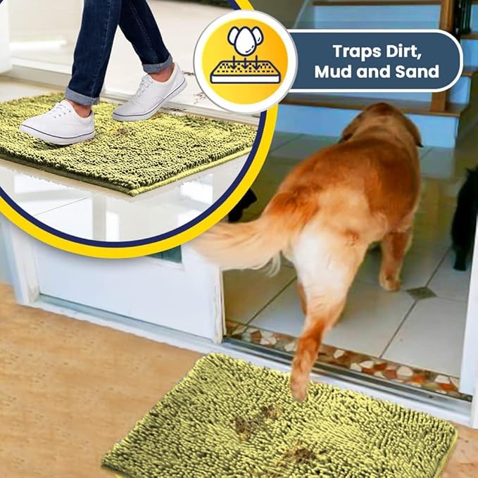 Muddy Mat® | Super Water Absorbent Door Mat Indoor, Microfiber Quick Dry Chenille Entryway Rug, Slip Resistant Front Door Mat, Indoor Mats for Entryway, Machine Washable Pet Rug, Yellow 48" x 72"