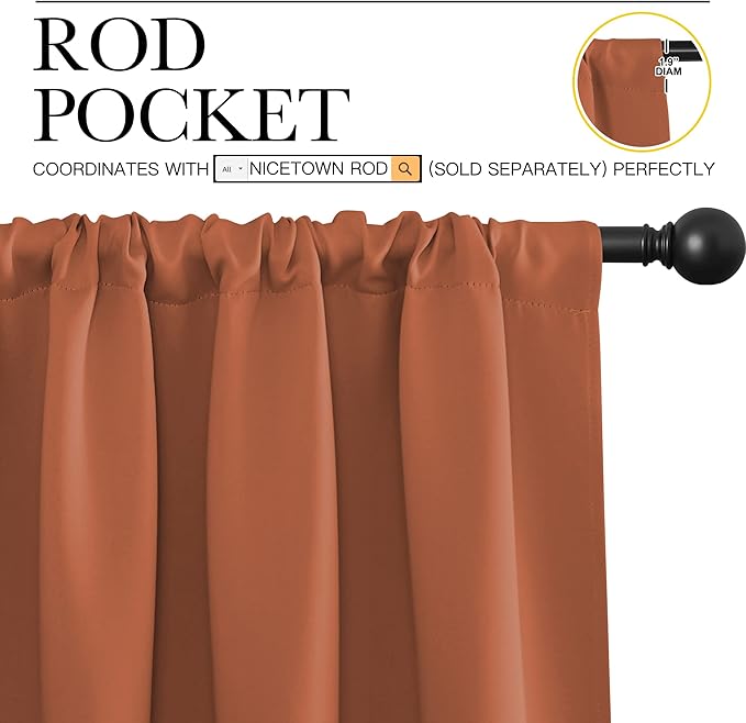 NICETOWN Blackout Curtains for RV Windows, Burnt Orange, 2 Panels, Room