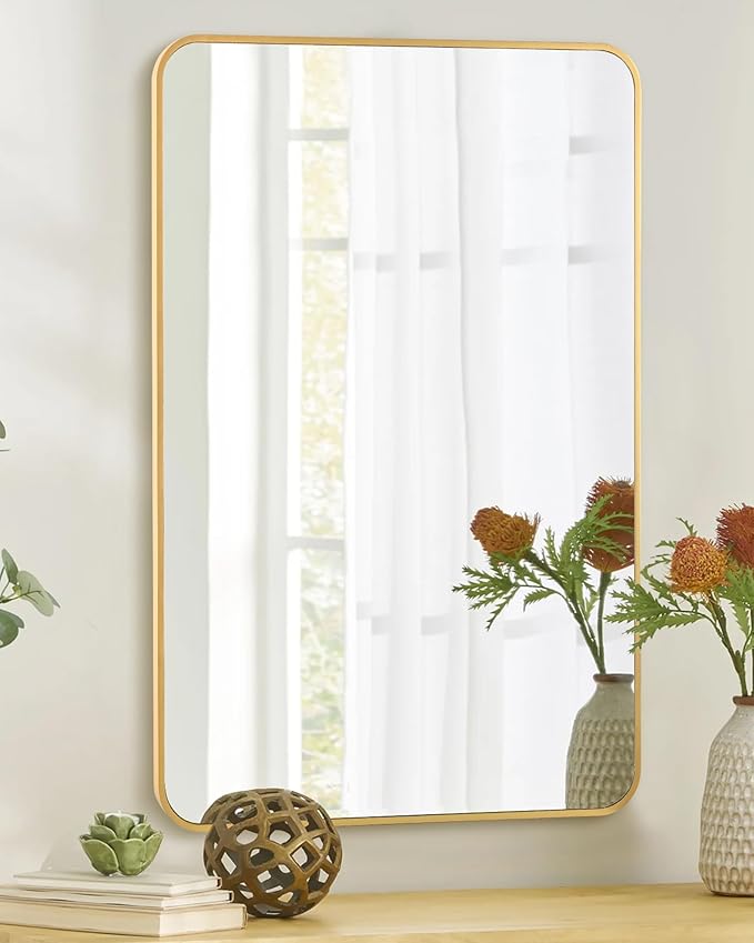 Gold Bathroom Wall Mirror,24 x 36 Inch Rectangle Vanity Modern Mirror with Tempered Glass Mirror for Bedroom, Living Room orEntryway (24x36 Gold)