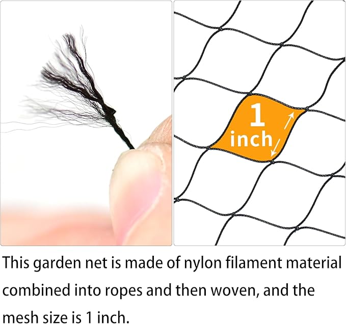 6 x 50 FT Bird Netting for Garden, 1" Square Mesh Size Heavy Duty Nylon Chicken Coop Netting for Blueberry Bushes, Fruit Trees and Vegetable Against Birds, Deer, Squirrels (6X50FT)