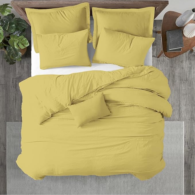 Kotton Culture 600 Thread Count 100% Egyptian Cotton 3 Piece Duvet Cover Set - Breathable All Season Comforter Cover with Zipper Closure & Corner Ties Sateen Weave (Sunshine Yellow, King 94"X102")