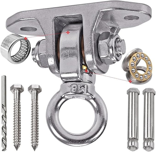 Stainless Steel Heavy Duty Swing Hanger 180°+360° Ceiling Swing Mount Free Swivel Swing Hook Swing Hardware Kit for Yoga Swing Hammock Chair Porch Swing Sets Heavy Punching Bag 1500 LB Capacity