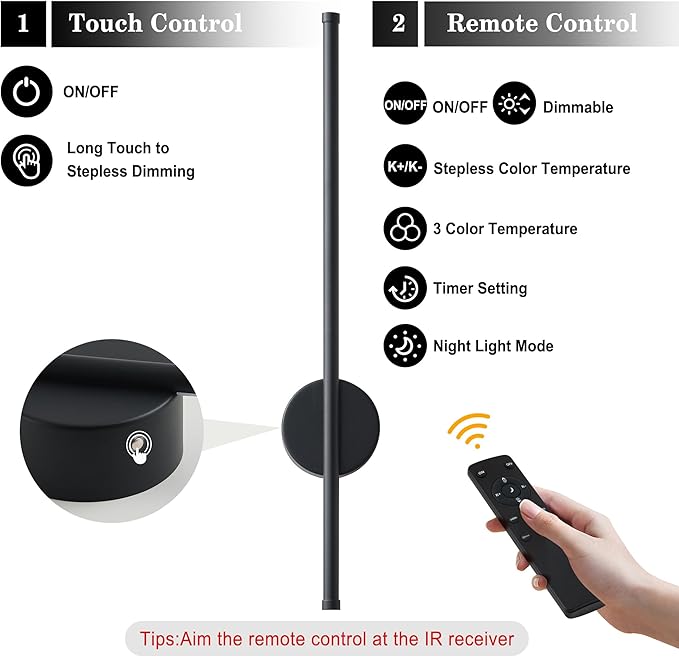 Battery Operated Modern Wall Sconces Set of Two, Rechargeable Wireless Wall