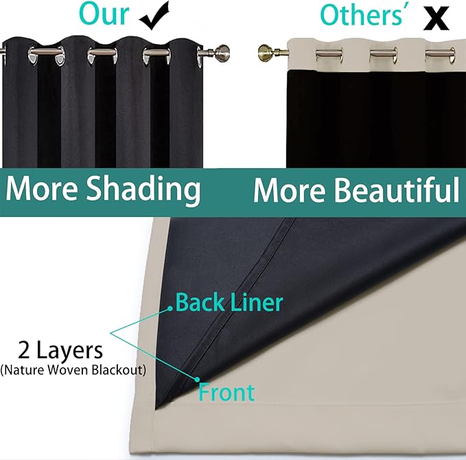 Yakamok 100% Blackout Curtains 84 Inches Long, 2 Thick Layers Heat and Full